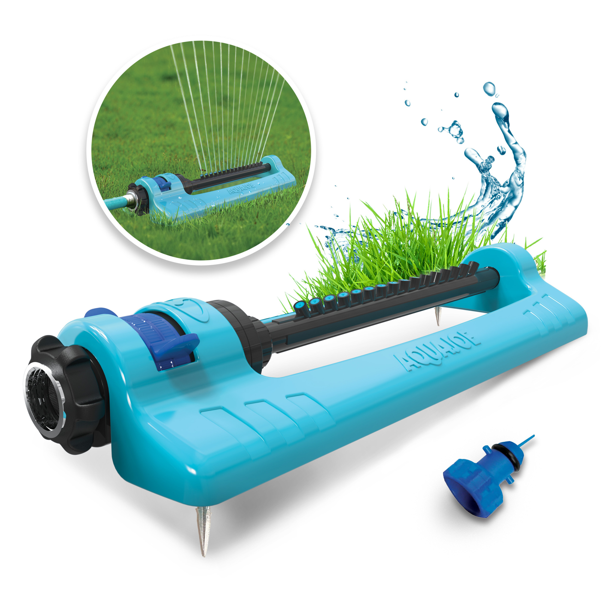 Aqua Joe Oscillating Sprinkler — Metal Ground Spike, Adjustable Spray, 3,400 Sq. Ft. Coverage, Model# SJI-OMS16-SPK